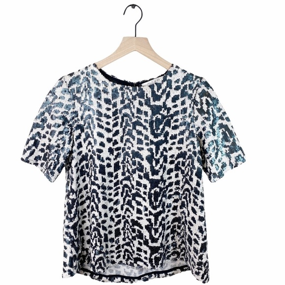 Alexis Animal Print Sequin Short Sleeve Top Size Small - Picture 1 of 7